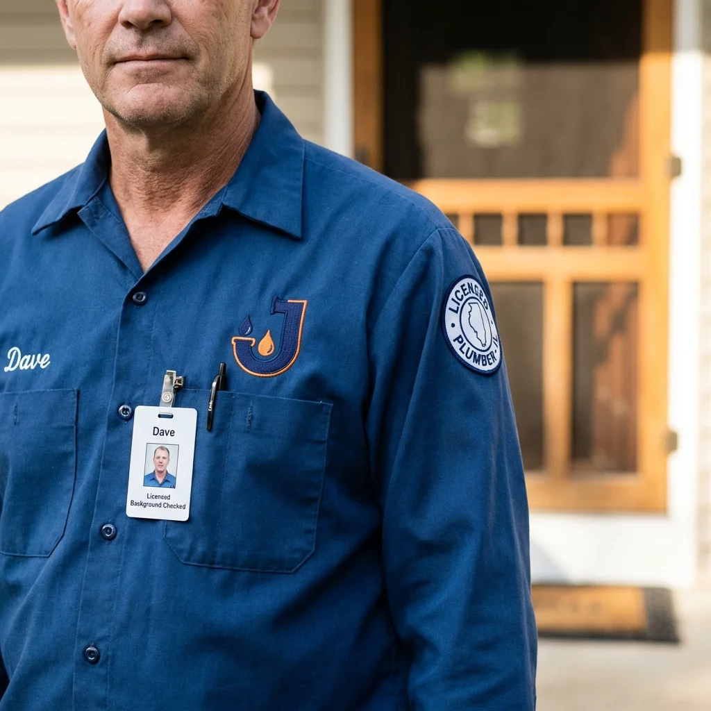Licensed plumber showing ID badge in New Baltimore, MI
