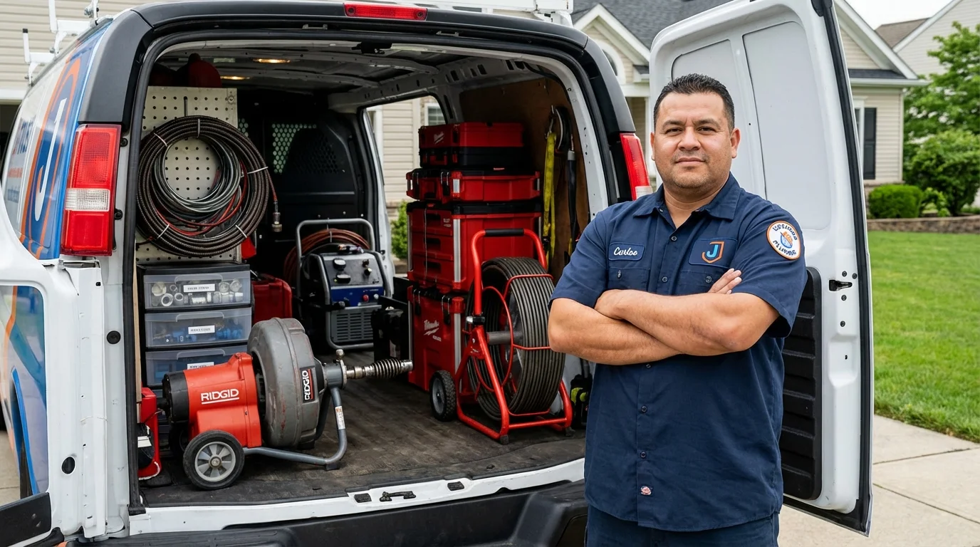 Professional drain cleaning equipment and Johns Plumbing LLC plumber in New Baltimore