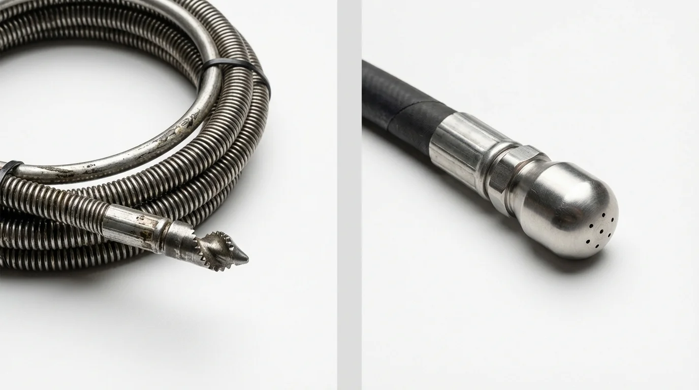 Drain snake cable and hydro jetting nozzle used for drain cleaning in New Baltimore, MI
