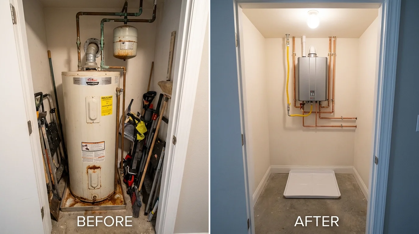 Tank water heater versus wall-mounted tankless unit comparison for New Baltimore, MI homeowners